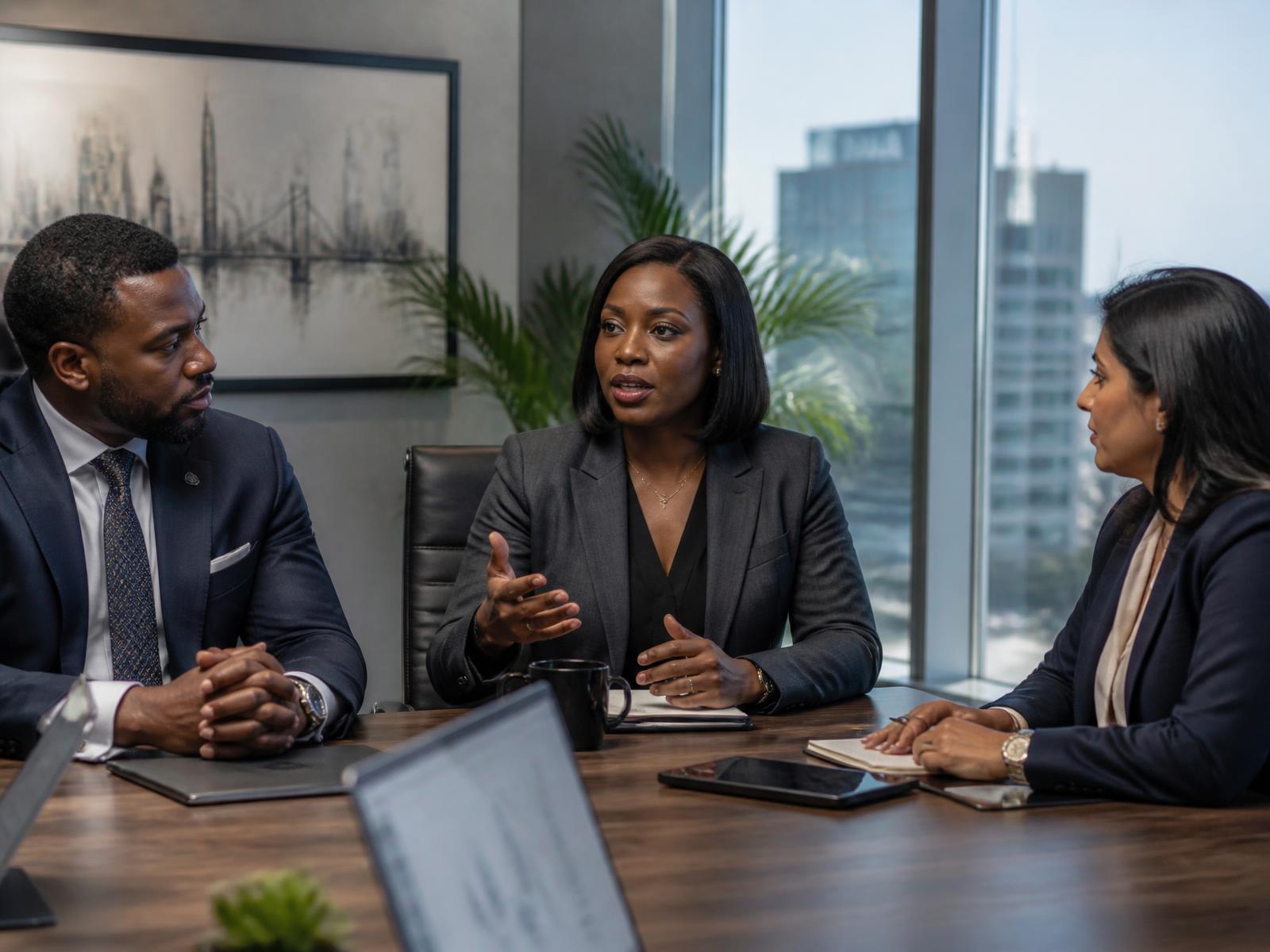 An executive leading a strategy session with her senior leadership team